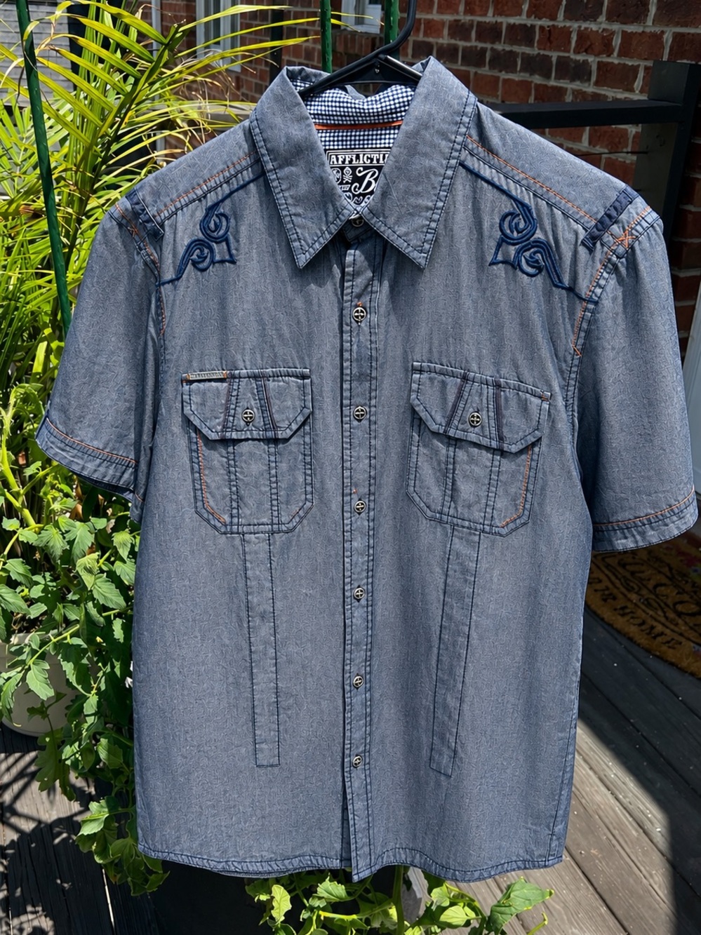 Affliction Black Premium Western Button Up Shirt Large Gray Embroidered